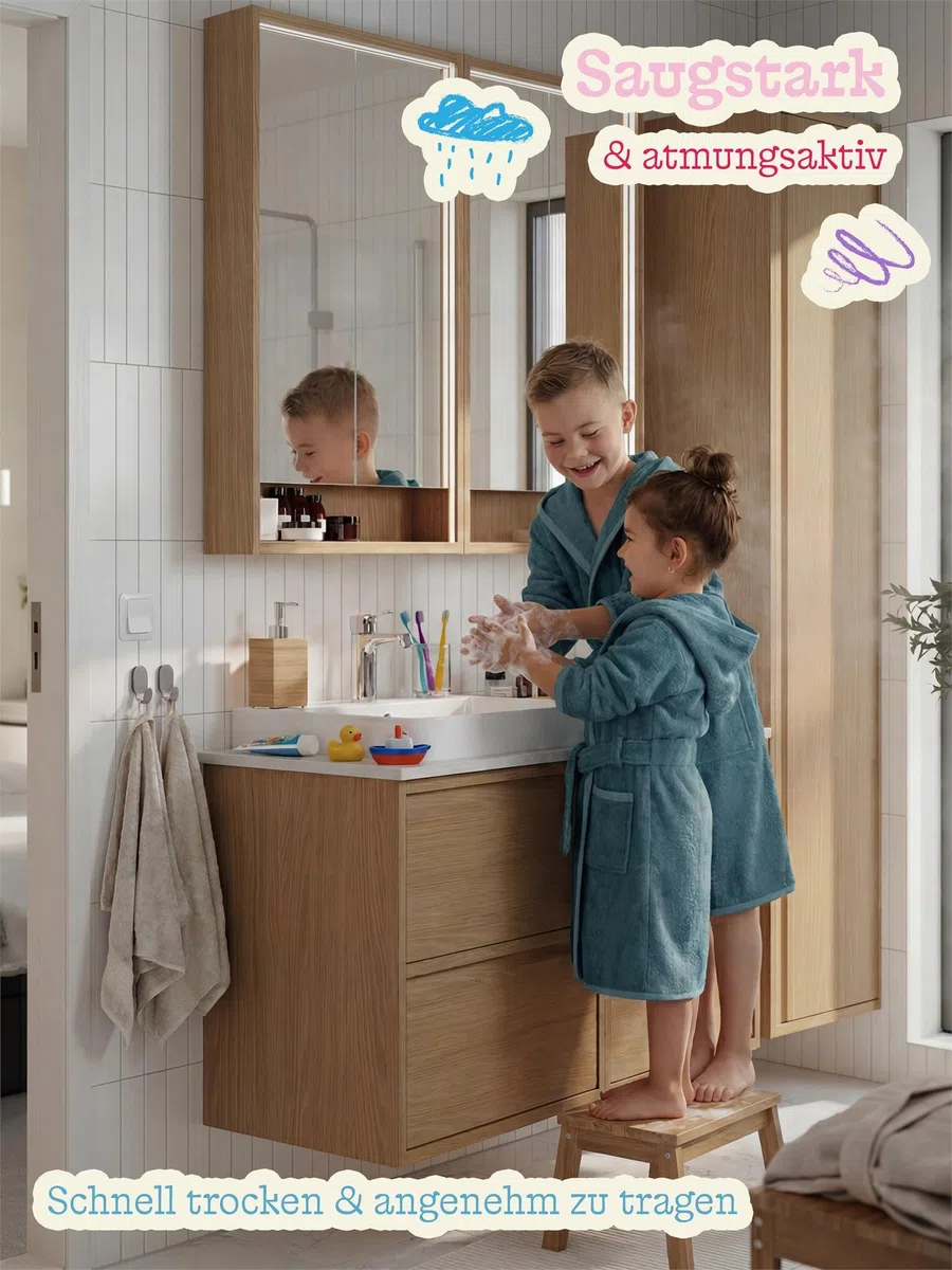 normani Kinder Bademantel auf 100% Bio-Baumwolle Badetuch für Jungen und Mädchen - Frottee Kapuzenbademantel