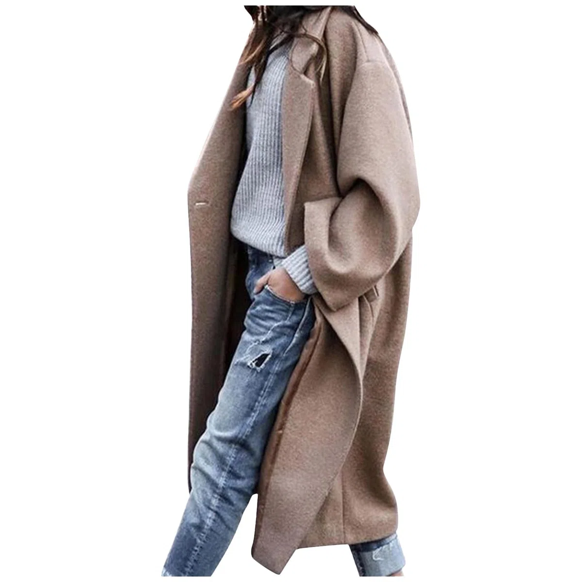 Masrin Trenchcoat Damen Lang Winterjacke Zweireihiger Windjacke Mantel Elegant Einfarbige Wolljacke Umlegekragen Langarm Wintermantel Wollmantel Übergangsjacke Business Arbeitsjacke Windbreaker S-3XL