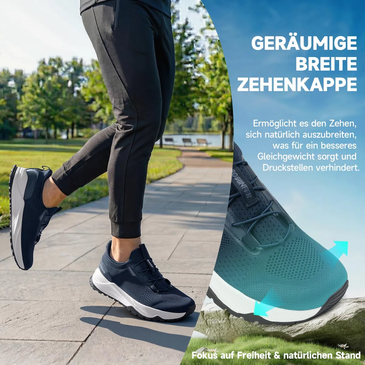 Sosenfer Slip on Herren Sneakers für Breite Füße, Hände-freie Atmungsaktive Wanderschuhe, rutschfeste Outdoor Sportschuhe für Männer