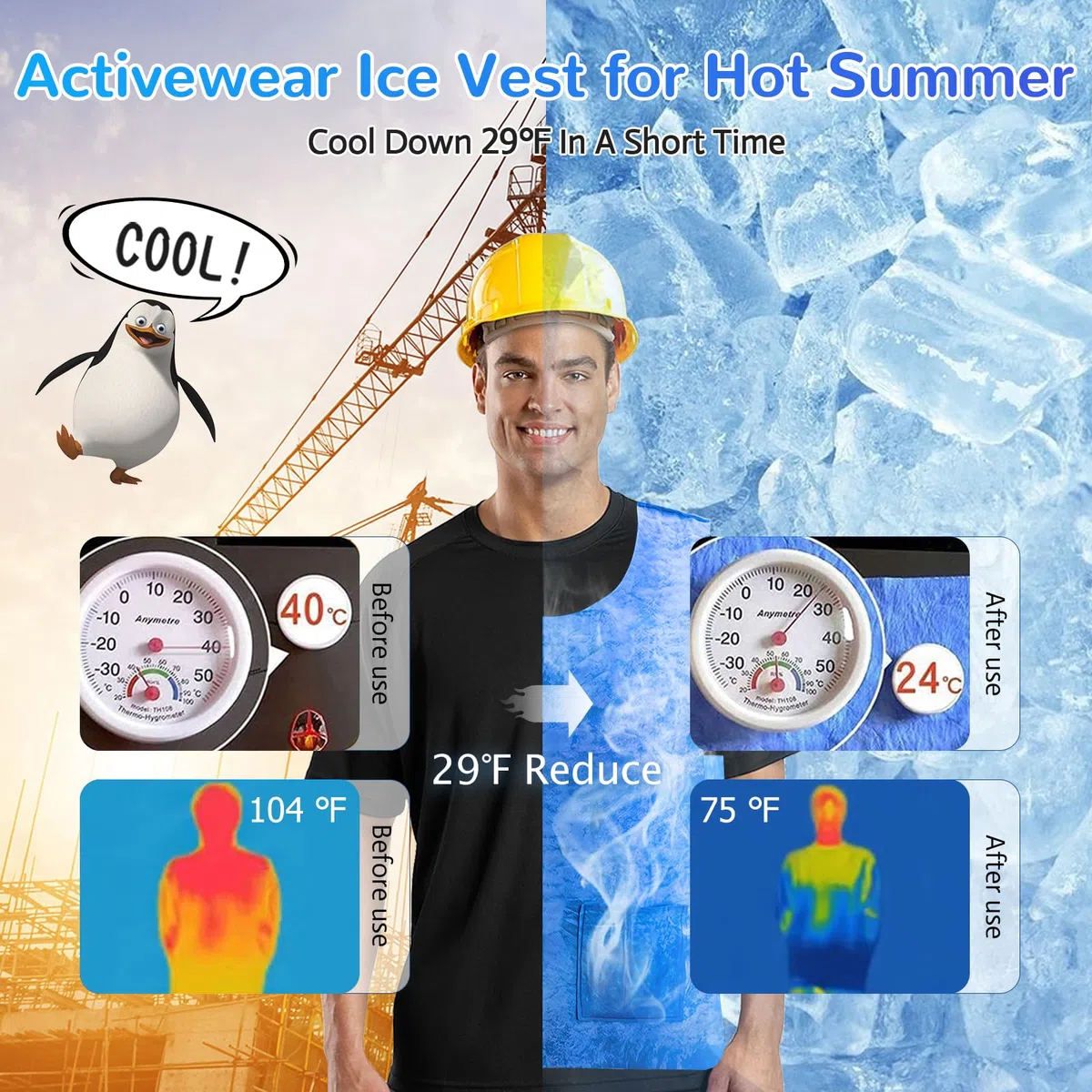 Kühlweste Damen Herren, PVA Eisweste mit Verdunstungskühlung – Verstellbare Kaltweste für Sommer, Outdoor, Baustelle, Garten & Sport – Sofort Aktivierung durch Wasser, Unisex