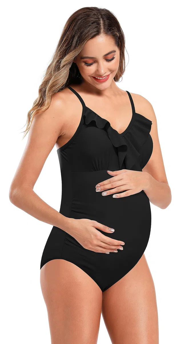 SHEKINI Maternity Einteiliger Badeanzug Damen Rüschen Bandeau Ruched Verstellbarer Bikini Grosse Grössen Umstandsbadeanzug Einteiliger Bikini Schwangerschaft
