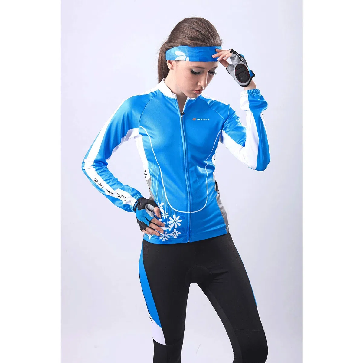 NUCKILY Damen Radtrikot Atmungsaktive Fahrradbekleidung Set Trikot Langarm & Radhose mit 3D Sitzpolster MTB Radsportanzug mit 4 Taschen