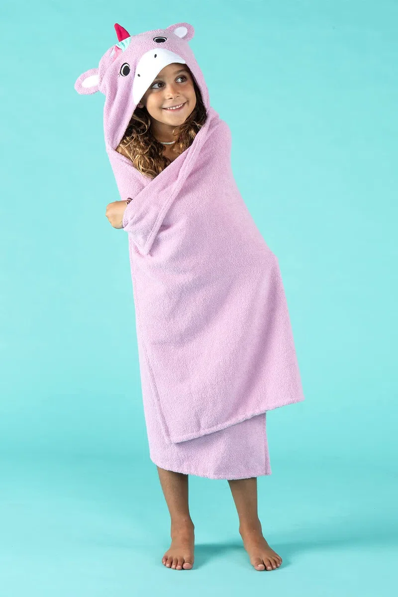 Chicco, Einhorn Bademantel aus Baumwolle mit Kapuze, Badetuch Mädchen, Rose, Einheitsgröße