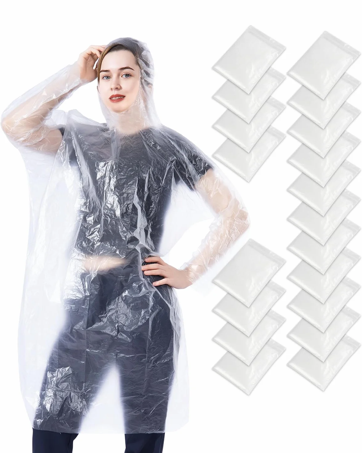 50er- und 100er-Pack Einweg-Regenponchos mit Kapuze für Erwachsene, wasserdicht Regenschutz für Damen und Herren