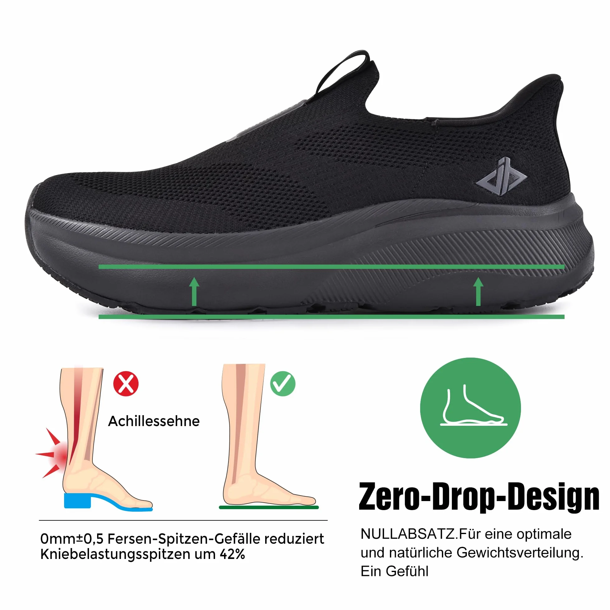 JACKSHIBO Hände frei Slip in Herren Schuhe Slip on Sneakers Fußbogenstütze Orthopädische Schuhe Memory Foam Walkingschuhe Mit Weite Zehenbox Nullabsatz Sohlen