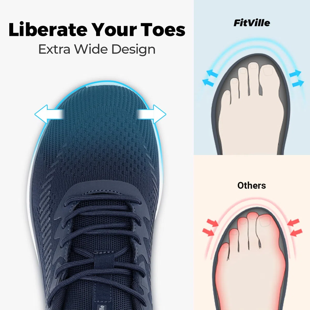 FitVille Walkingschuhe Herren Extra Weite Sneaker Atmungsaktive Laufschuhe Bequeme Sportschuhe für Breite Füße