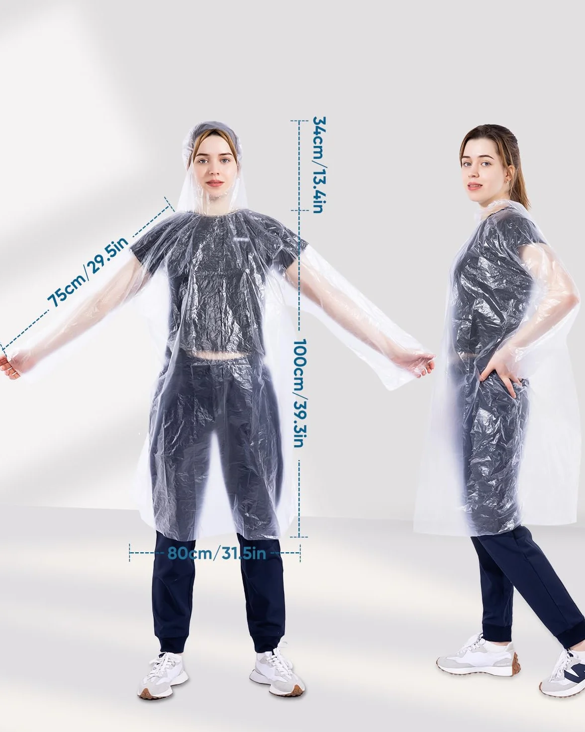 50er- und 100er-Pack Einweg-Regenponchos mit Kapuze für Erwachsene, wasserdicht Regenschutz für Damen und Herren