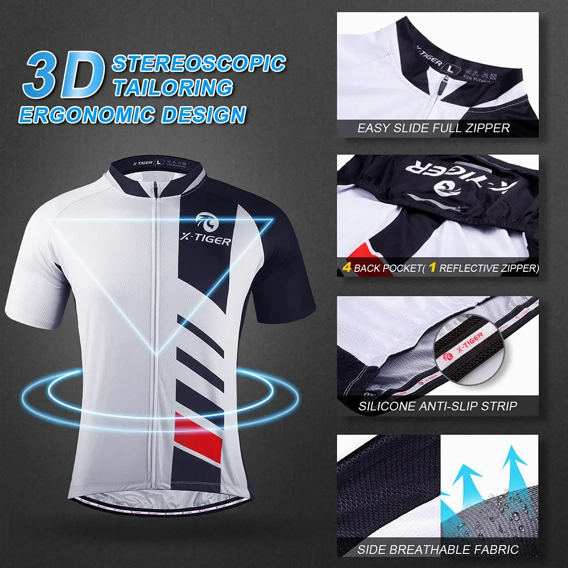 X-TIGER Herren Fahrradtrikot, kurzärmliges Set mit 5D-Gel-gepolsterten Shorts, Fahrradbekleidung Set für Mountainbikes