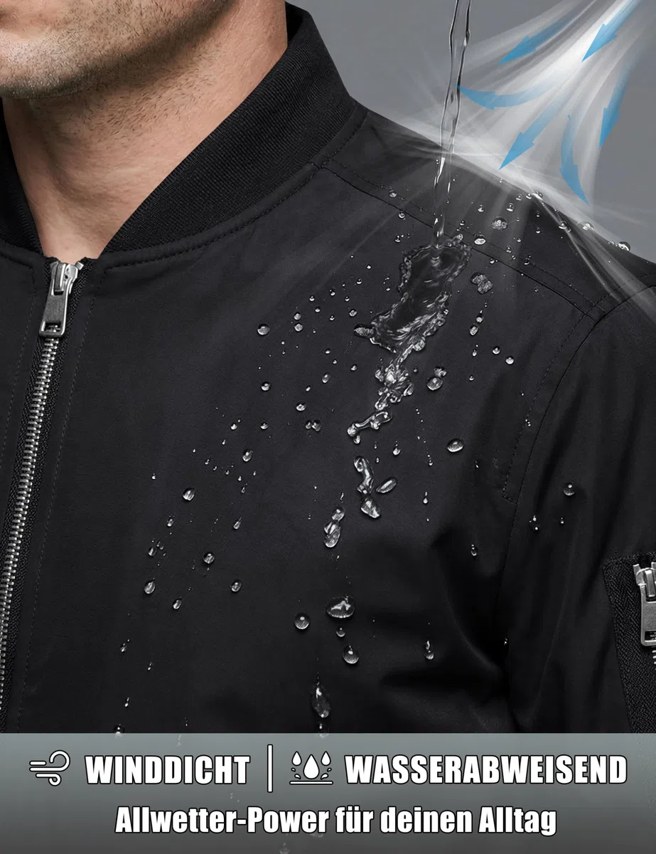 KEFITEVD Herren Leichte Dünne Bomberjacke mit Ärmeltasche Blouson Jacke Übergangsjacke Stehkragen US Fliegerjacke mit Innentasche