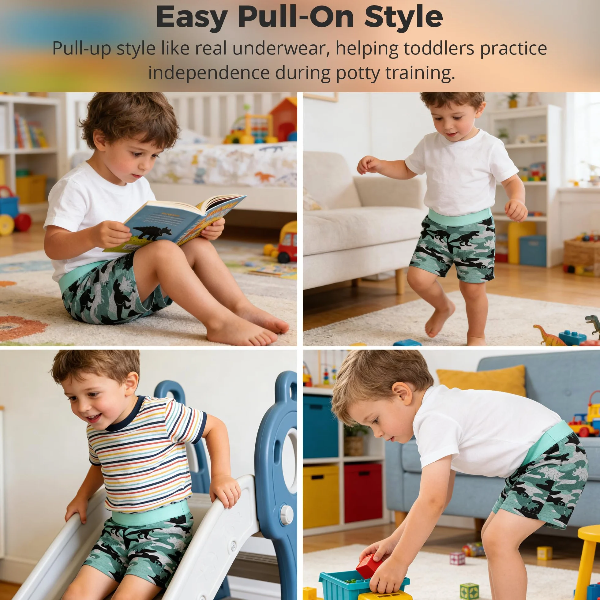 BIG ELEPHANT 6er-Pack Töpfchentraining Unterwäsche für Kleinkinder – 100% Baumwolle Lernhose für Jungen & Mädchen, Waschbare Trainingsunterhose im Boxer-Stil
