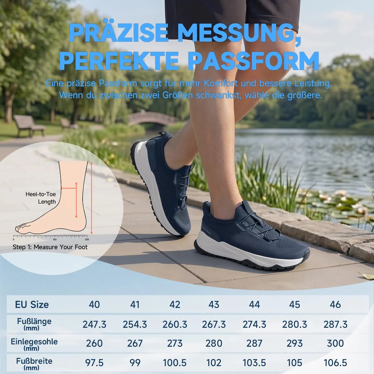 Sosenfer Slip on Herren Sneakers für Breite Füße, Hände-freie Atmungsaktive Wanderschuhe, rutschfeste Outdoor Sportschuhe für Männer