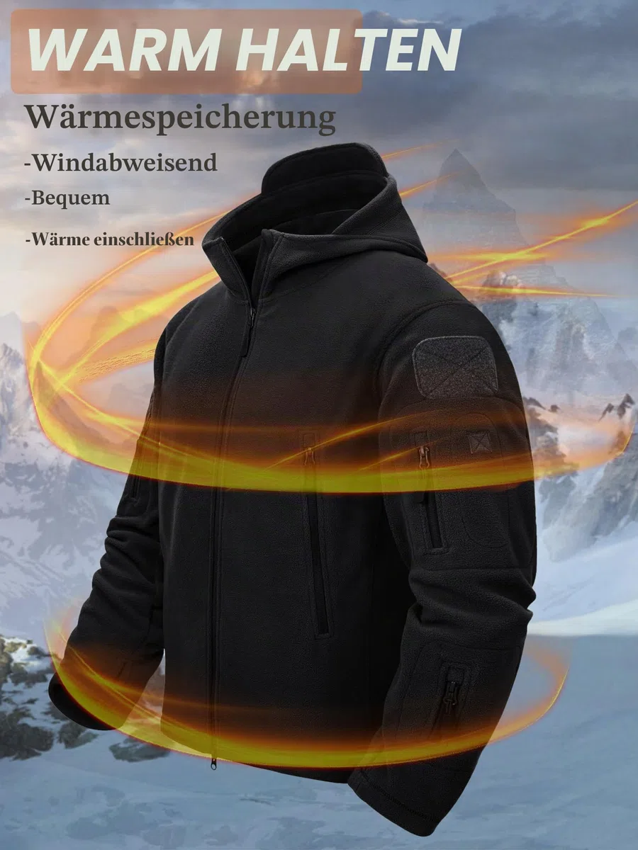 TACVASEN Herren Fleecejacke Military Outdoor Winddichte Jacke mit Kapuze
