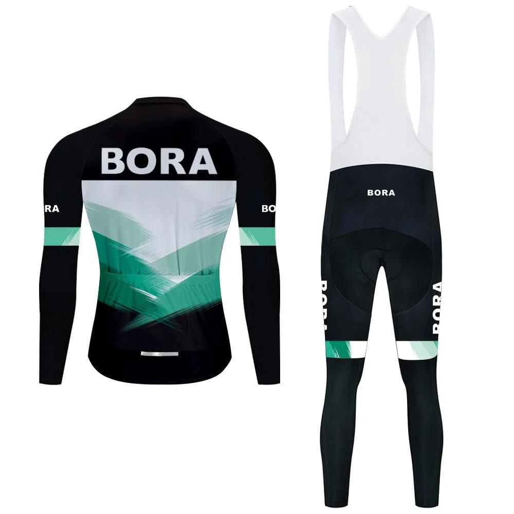 Radtrikot Set Herren Fahrradtrikot, Langarm Set mit 20D-Gel-gepolsterten Langarm Trägerhose Radhose, Atmungsaktiv Elastische Schnell Trocknend Fahrradbekleidung Set für Radfahren MTB